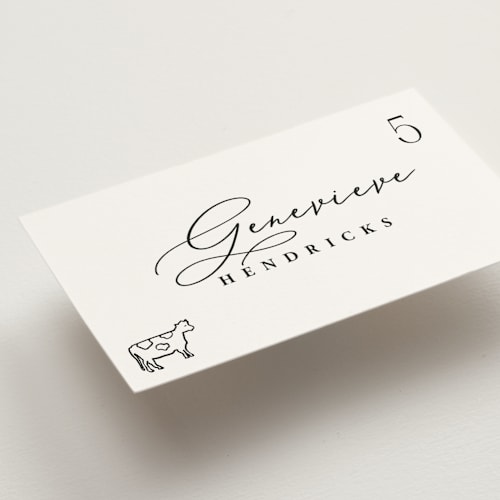 This is a ink wedding place cards with standard by Hooray Creative called chic script printing on signature in placecard