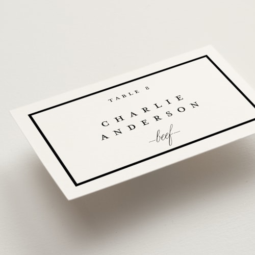 This is a noir wedding place cards with standard by mo kelley called the day printing on signature in placecard