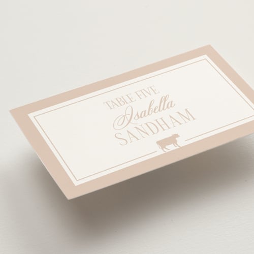 This is a champagne wedding place cards with standard by Hudson meet Rose called merlot printing on signature in placecard