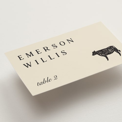 This is a almond wedding place cards with standard by Sierra Lee called farm to table printing on signature in placecard