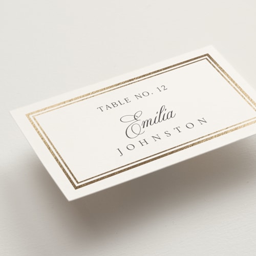 This is a cloud wedding place cards with foil pressed by Nicole Walsh called lustre printing on signature in placecard