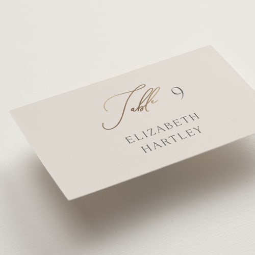 This is a ivory wedding place cards with foil pressed by Angela Thompson called eloquent printing on signature in placecard