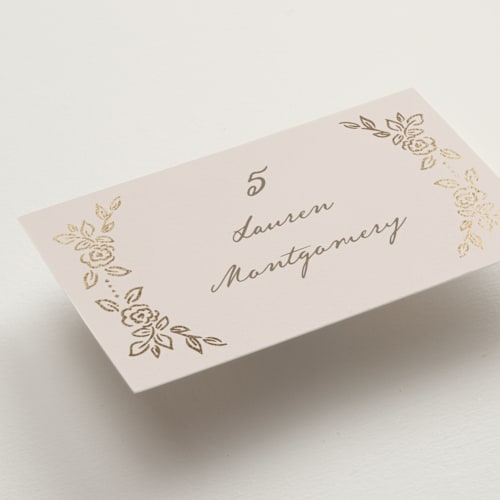 This is a vanilla wedding place cards with foil pressed by Petra Kern called manuet printing on signature in placecard