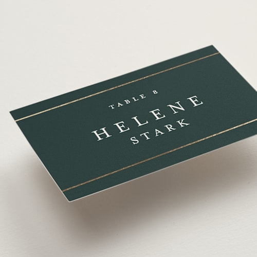 This is a forest wedding place cards with foil pressed by Stacey Meacham called style and grace printing on signature in placecard