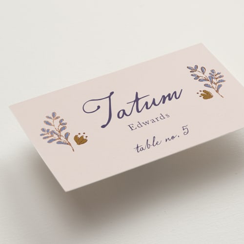 This is a wisteria wedding place cards with foil pressed by Monika Konieczna called together in bloom printing on signature in placecard