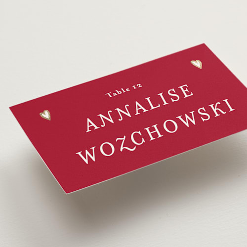 This is a snow wedding place cards with foil pressed by Ani Somi called amore printing on signature in placecard