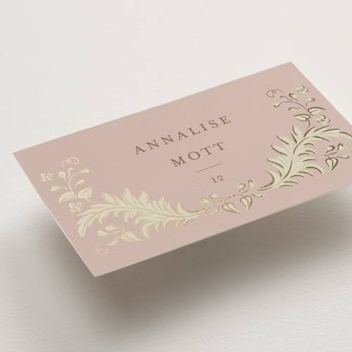 This is a rose wedding place cards with foil pressed by Ani Somi called french train printing on signature in placecard
