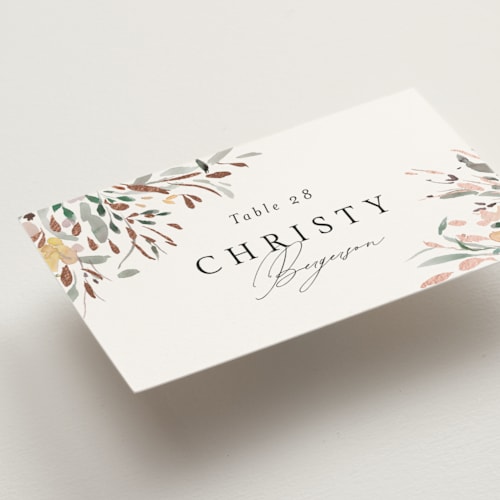 This is a garden wedding place cards with foil pressed by Itsy Belle Studio called undone printing on signature in placecard