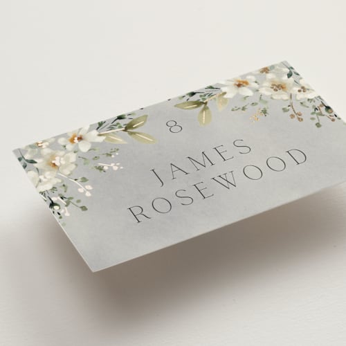 This is a meadow wedding place cards with foil pressed by Petra Kern called love song printing on signature in placecard