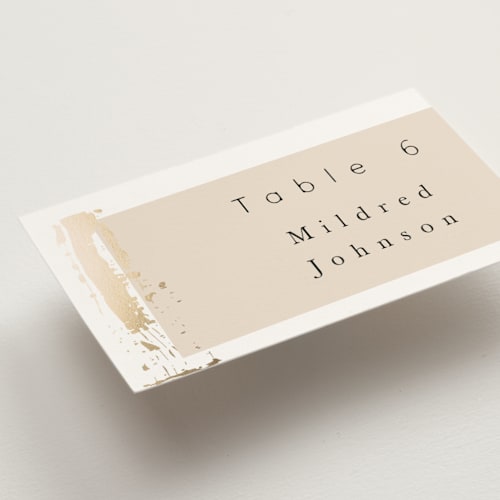 This is a blush wedding place cards with foil pressed by Hannah Williams called modern serene printing on signature in placecard