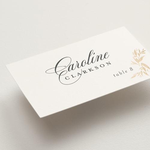 This is a chantilly wedding place cards with foil pressed by Jessica Williams called vining printing on signature in placecard