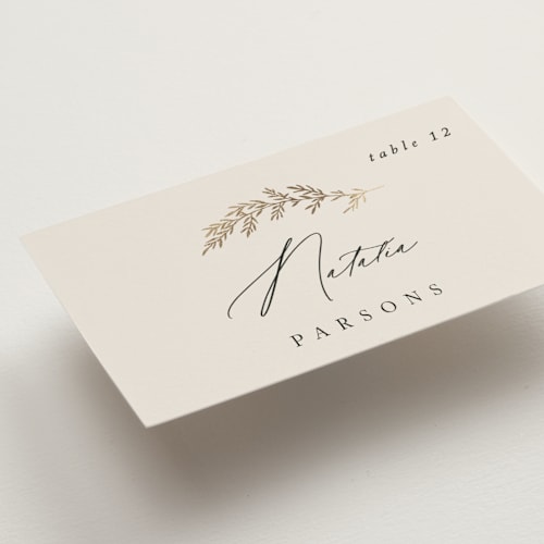 This is a ivory wedding place cards with foil pressed by Carolyn Nicks called to hold printing on signature in placecard