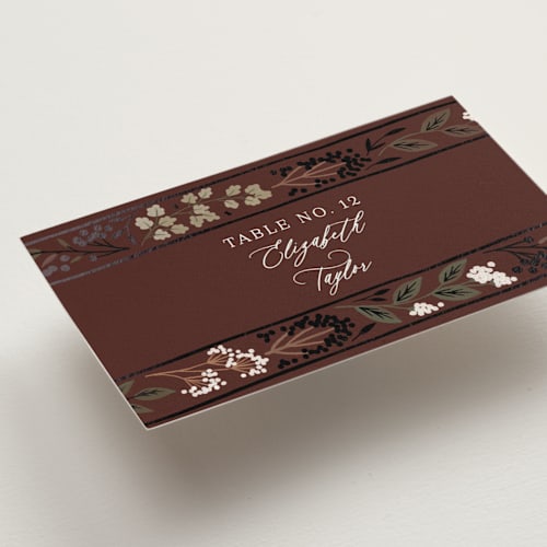 This is a almond wedding place cards with foil pressed by Alethea and Ruth called illuminated storybook printing on signature in placecard