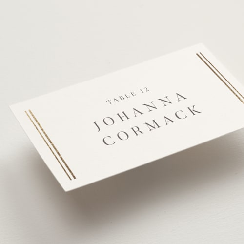 This is a pearl wedding place cards with foil pressed by Nicole Walsh called classic elegance printing on signature in placecard