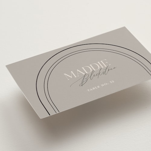 This is a truffle wedding place cards with foil pressed by Vera Lim called the arc printing on signature in placecard