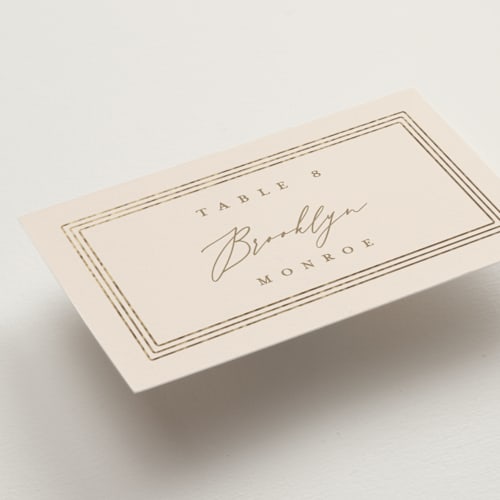 This is a latte wedding place cards with foil pressed by Kristie Kern called soleil printing on signature in placecard