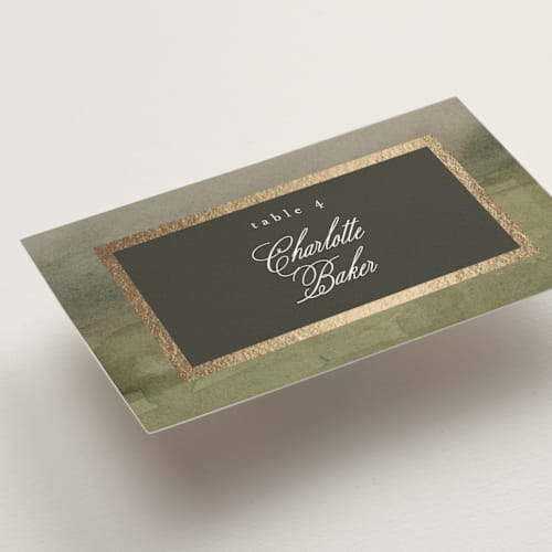 This is a graphite wedding place cards with foil pressed by Everett Paper Goods called hillside printing on signature in placecard