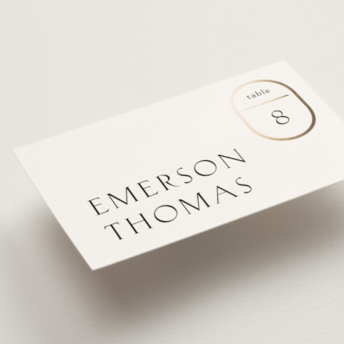 This is a snow wedding place cards with foil pressed by Kaydi Bishop called postcard printing on signature in placecard