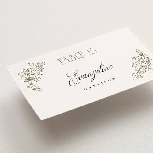 This is a pearl wedding place cards with foil pressed by Jenna Holcomb called rococo printing on signature in placecard