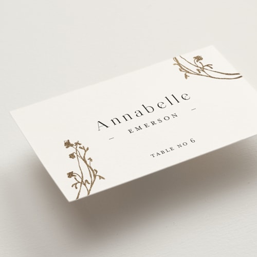 This is a blanc wedding place cards with foil pressed by Pati Cascino called floral enlace printing on signature in placecard