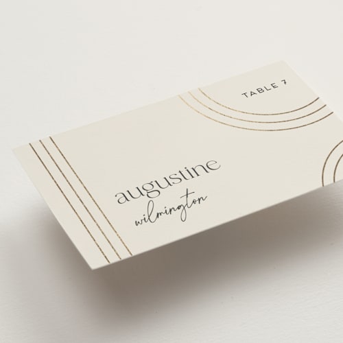 This is a chiffon wedding place cards with foil pressed by Amy Payne called curves printing on signature in placecard