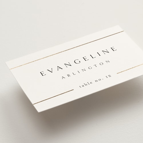 This is a silk wedding place cards with foil pressed by Kelly Schmidt called sophisticate printing on signature in placecard