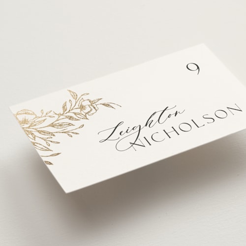 This is a pearl wedding place cards with foil pressed by Melanie Kosuge called keirah printing on signature in placecard