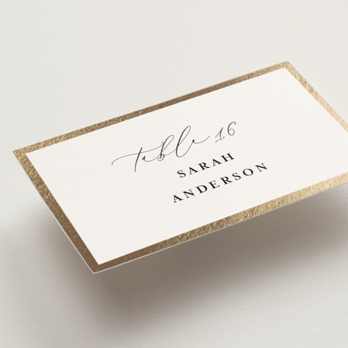 This is a vanilla wedding place cards with foil pressed by Susan Moyal called classic love printing on signature in placecard