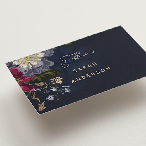 This is a jewel wedding place cards with foil pressed by Susan Moyal called after midnight printing on signature in placecard