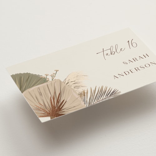This is a dusk wedding place cards with foil pressed by Susan Moyal called jasmine printing on signature in placecard