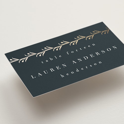 This is a midnight wedding place cards with foil pressed by Ana de Sousa called for eternity printing on signature in placecard
