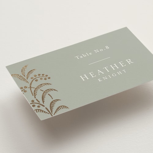 This is a willow wedding place cards with foil pressed by Leia Matt called riviera printing on signature in placecard