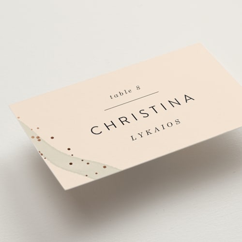 This is a linen wedding place cards with foil pressed by Maria Hilas-Louie called stefana printing on signature in placecard