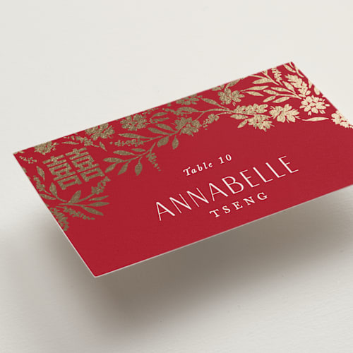 This is a ruby wedding place cards with foil pressed by Yaling Hou Suzuki called garden vines printing on signature in placecard