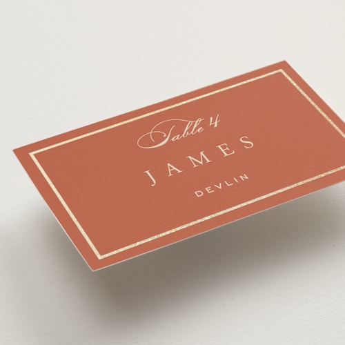 This is a sunset wedding place cards with foil pressed by Janean Hinger called intertwined printing on signature in placecard