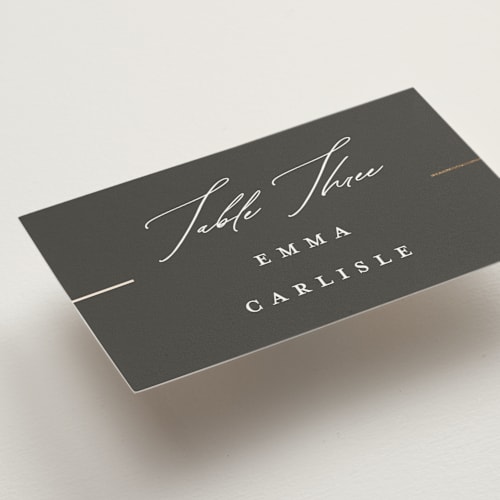 This is a iron wedding place cards with foil pressed by Erica Krystek called formal lines printing on signature in placecard
