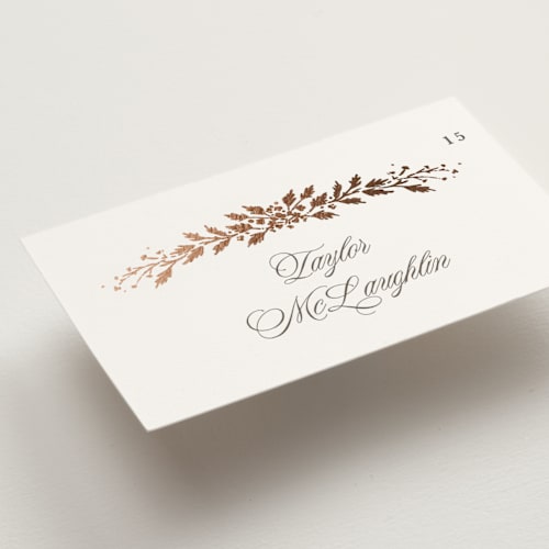 This is a truffle wedding place cards with foil pressed by Kate Ahn called lake como printing on signature in placecard