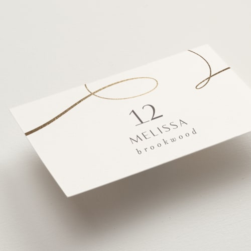 This is a snow wedding place cards with foil pressed by Jen Banks called forever and printing on signature in placecard