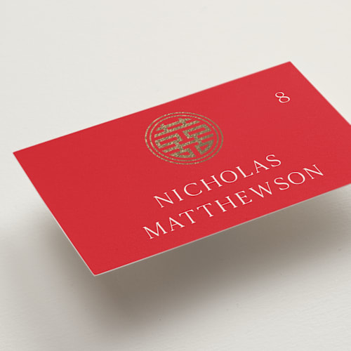 This is a ruby wedding place cards with foil pressed by Melanie Kosuge called happiness x 2 printing on signature in placecard