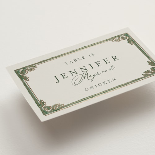 This is a bluebell wedding place cards with foil pressed by Jen Owens called grandeur printing on signature in placecard