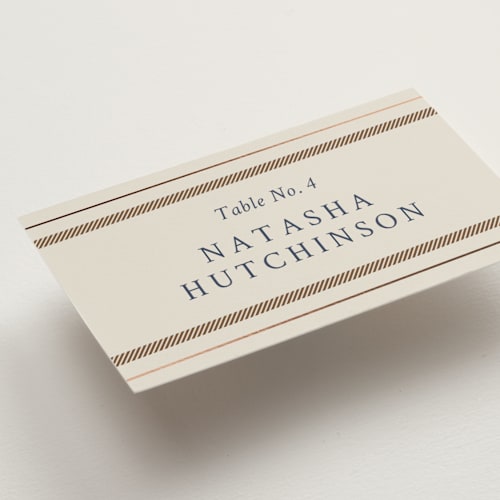 This is a midnight wedding place cards with foil pressed by Sam Dubeau called equestrian printing on signature in placecard