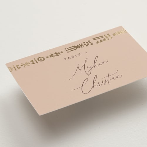 This is a sahara wedding place cards with foil pressed by David Michuki called cultured element printing on signature in placecard