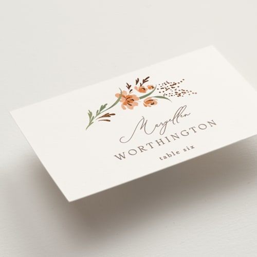 This is a verona sunset wedding place cards with foil pressed by Erin L. Wilson called meadow printing on signature in placecard
