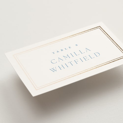This is a bluebell wedding place cards with foil pressed by Kristie Kern called storybook garden printing on signature in placecard