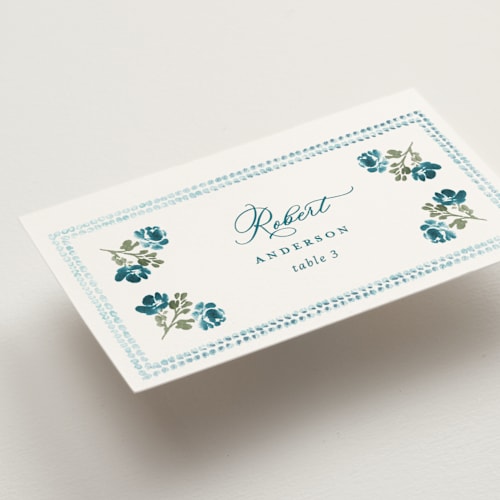 This is a indicolite wedding place cards with foil pressed by Claudia Orengo called tuileries printing on signature in placecard