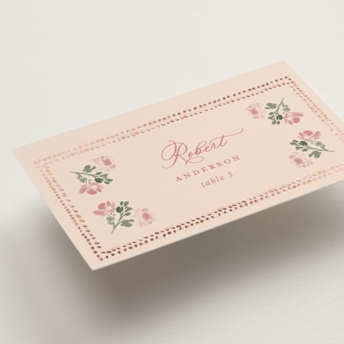 This is a morganite wedding place cards with foil pressed by Claudia Orengo called tuileries printing on signature in placecard