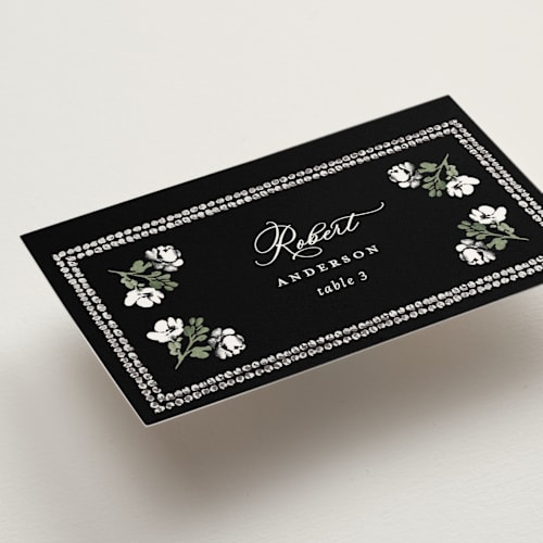 This is a onyx wedding place cards with foil pressed by Claudia Orengo called tuileries printing on signature in placecard
