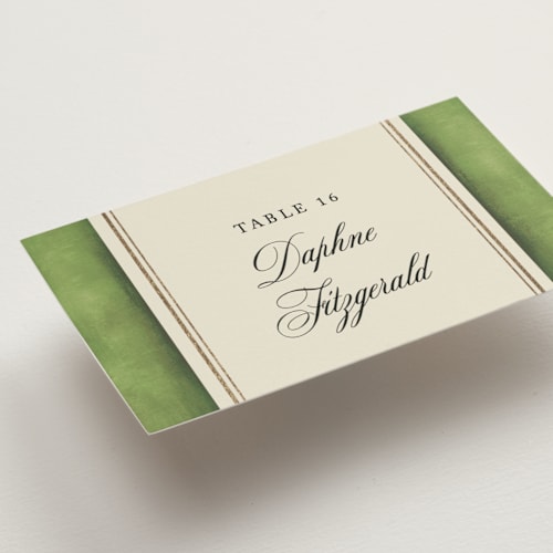 This is a moss wedding place cards with foil pressed by Jackie Crawford called josephine printing on signature in placecard