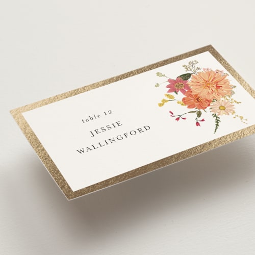 This is a burgundy wedding place cards with foil pressed by Susan Moyal called enchanting printing on signature in placecard
