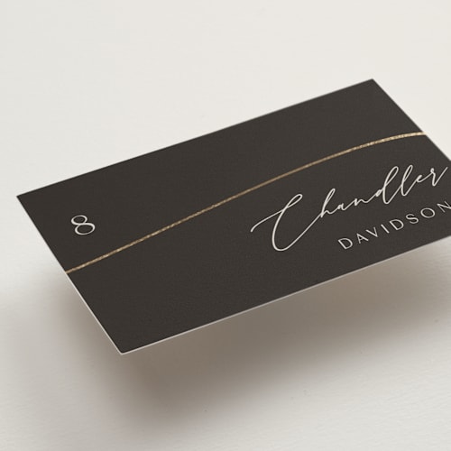 This is a smoke wedding place cards with foil pressed by Olivia Raufman called gathering printing on signature in placecard